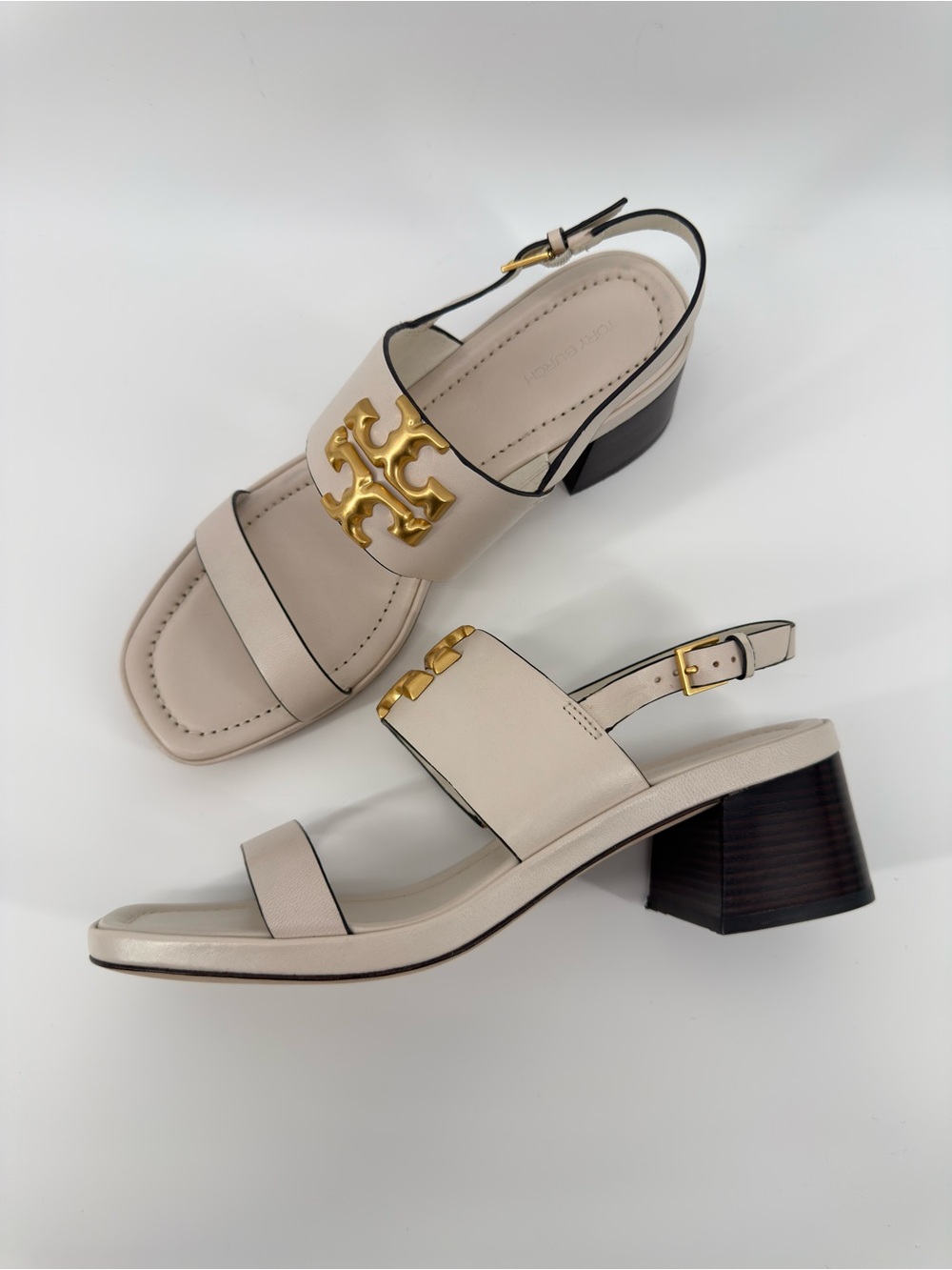 Tory Burch $348 Eleanor Heel Sandals New Ivory Cream Sz 10